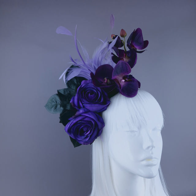 "Alina" Purple Orchid & Rose Feather Headdress