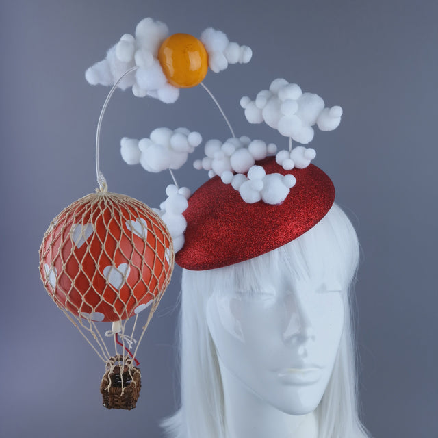 "Love is in the Air" Red Heart Hot Air Balloon Fascinator Hat