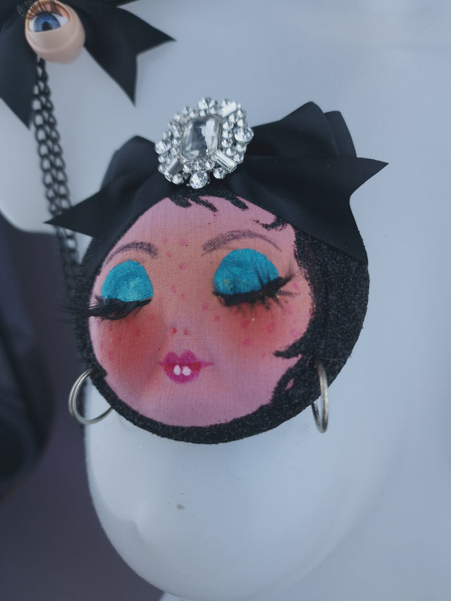 Dollface & Blinking Eye Necklace Brooch Jewellery