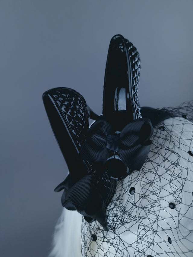 "Sex Kitten" Black High Heels Veil Headdress