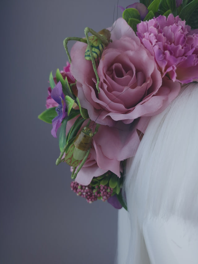 Pink Flower & Grasshoppers Headpiece