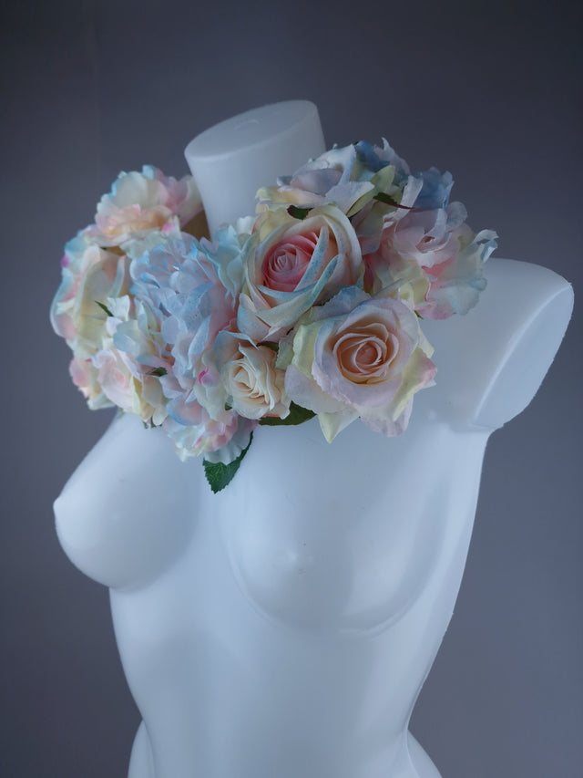 "Kirei" Pastel Rose & Flower Headdress & Neckpiece