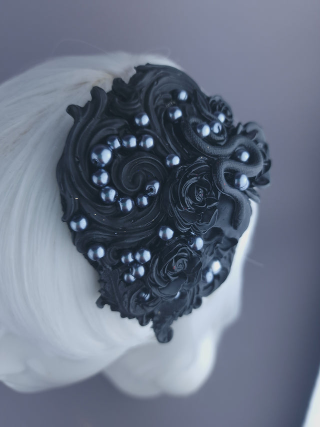 "Deathe" Black Filigree Mini Fascinator