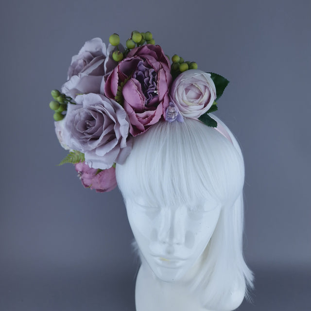 "Amethyst" Pink & Purple Rose & Peony Flower Headdress