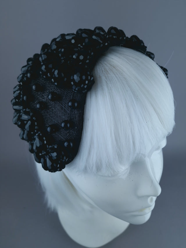 "Tempt" Black Bead Vintage Style Fascinator Hat