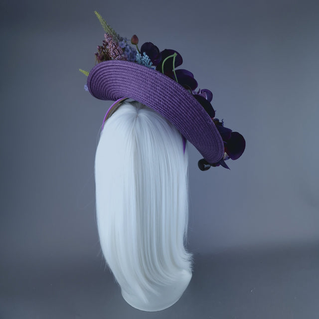 "Violet" Purple Orchid, Flowers & Cherry Fascinator Hat