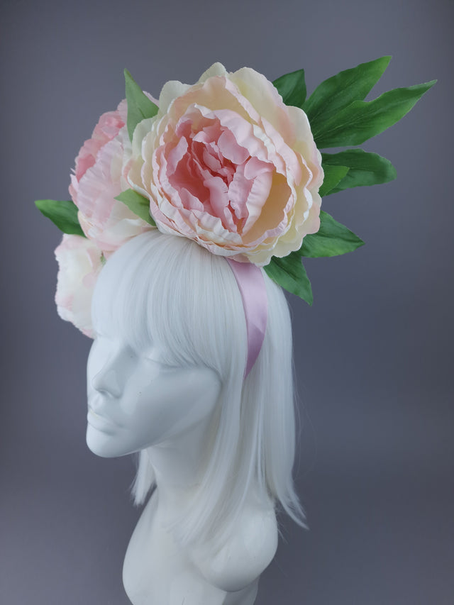 Pearls & Swine Headdress Pink Cream Peonies Floral Flower