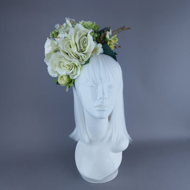 "Acantha" Light Green Rose Flower Headdress