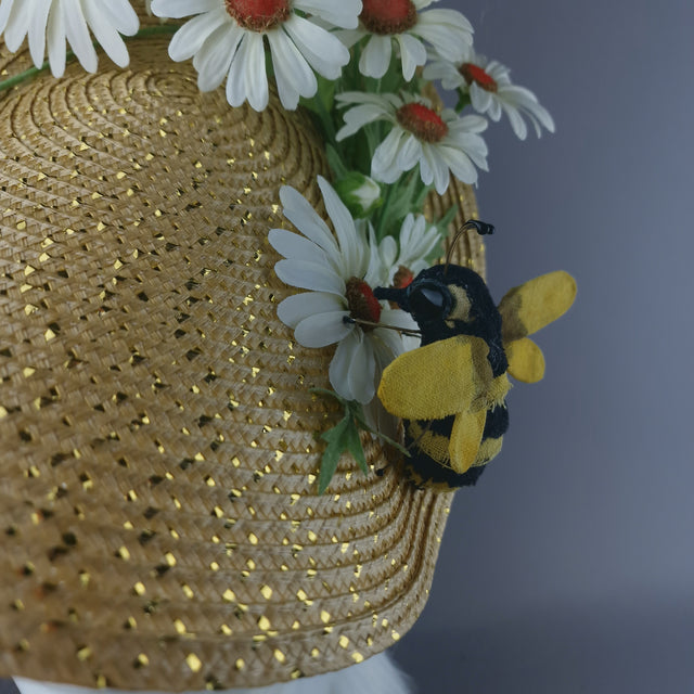 "Bumble" Daisy Flowers & Bee Fascinator Hat