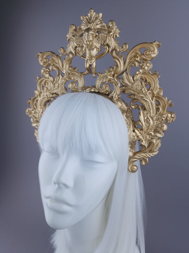"Revere" Gold Filigree & Cherub Halo Headdress