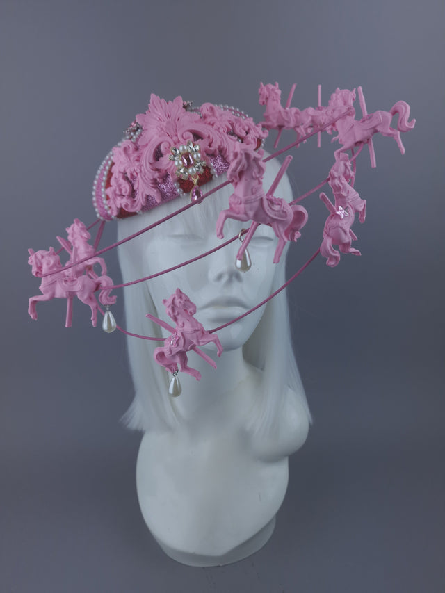 Pearls & Swine: Pink & Red Circus Carousel Wired Veil Hat "Cirque Forever"