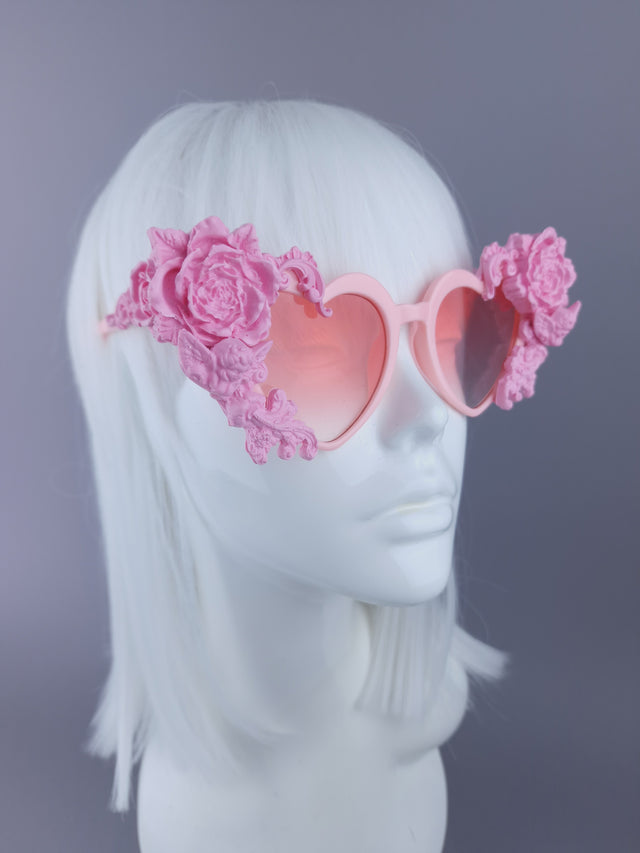 "Lisha" Pink Rose & Filigree Heart Shaped Sunglasses