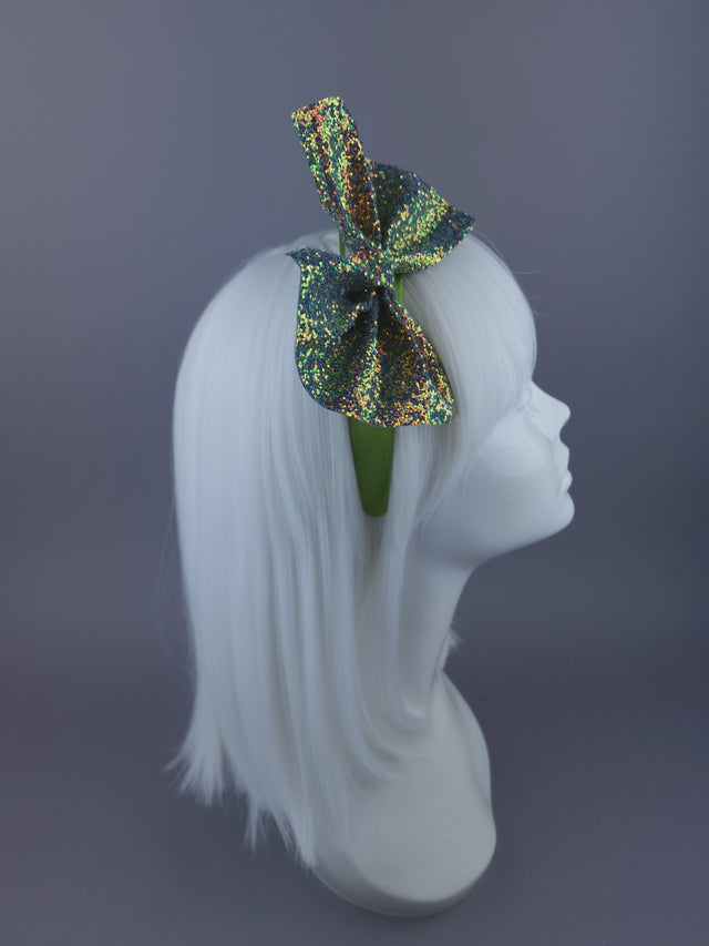 Glitter Bow Green Headpiece