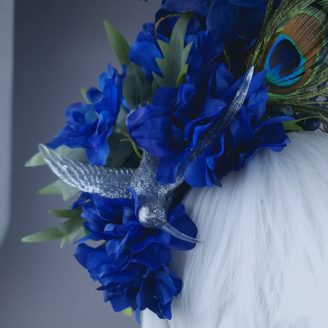 "Azraq" Blue Flower & Hummingbird Headdress