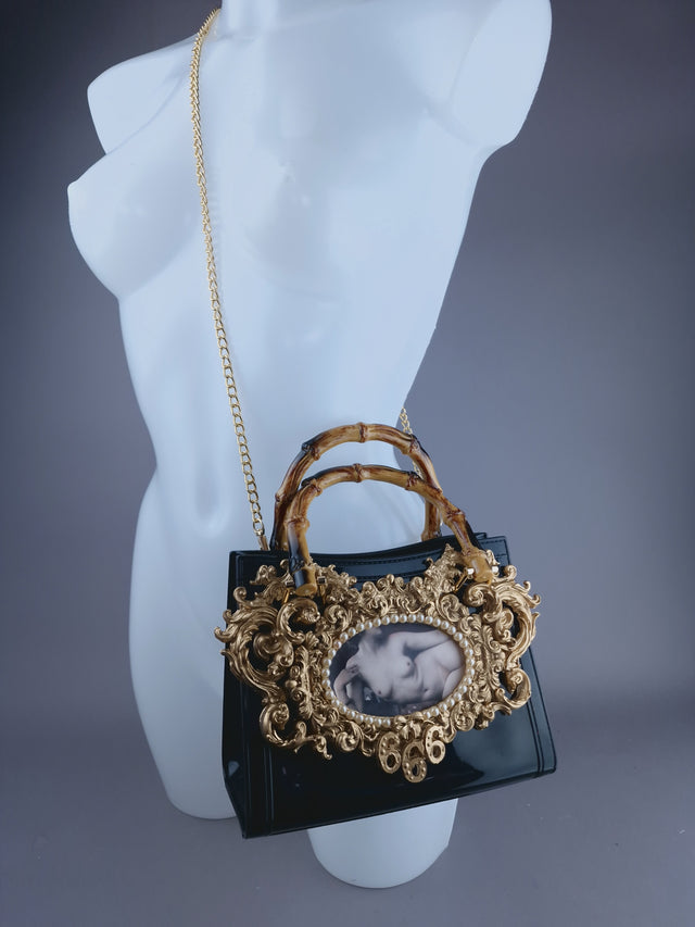 "Femme Noir" Black & Gold Filigree Handbag