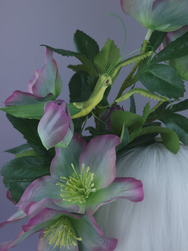 "Picotee" Purple & Green Hellebore Flowers & Hummingbird Headdress