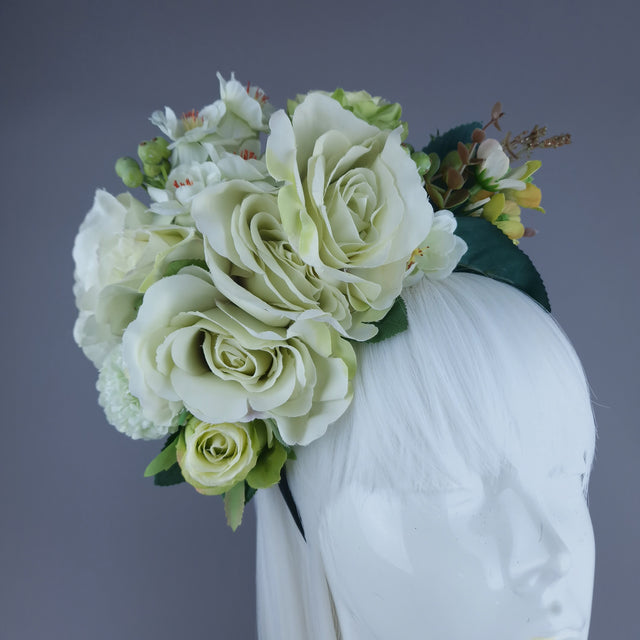 "Acantha" Light Green Rose Flower Headdress