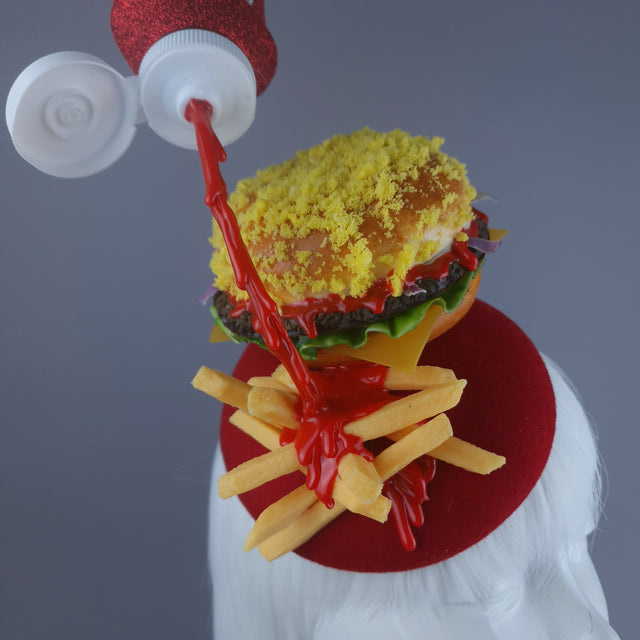 "Munchies" Burger & Chips Food Fascinator Hat Headdress