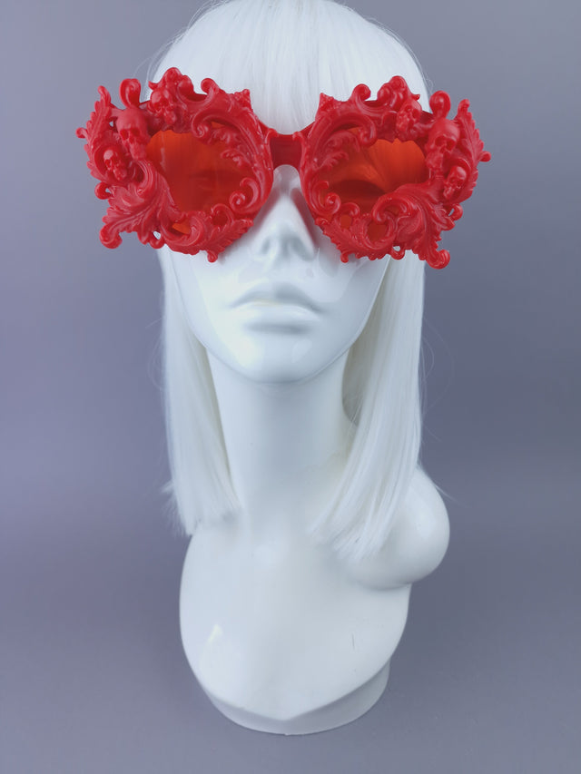 Red Filigree & Skull Sunglasses - SAMPLE