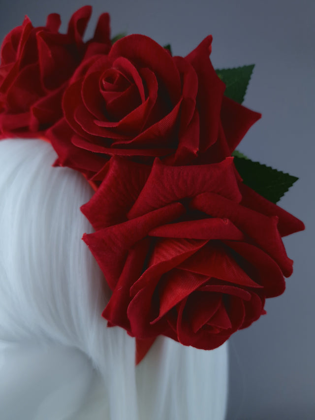 "Eva" Red Rose Flower Headdress & Neckpiece