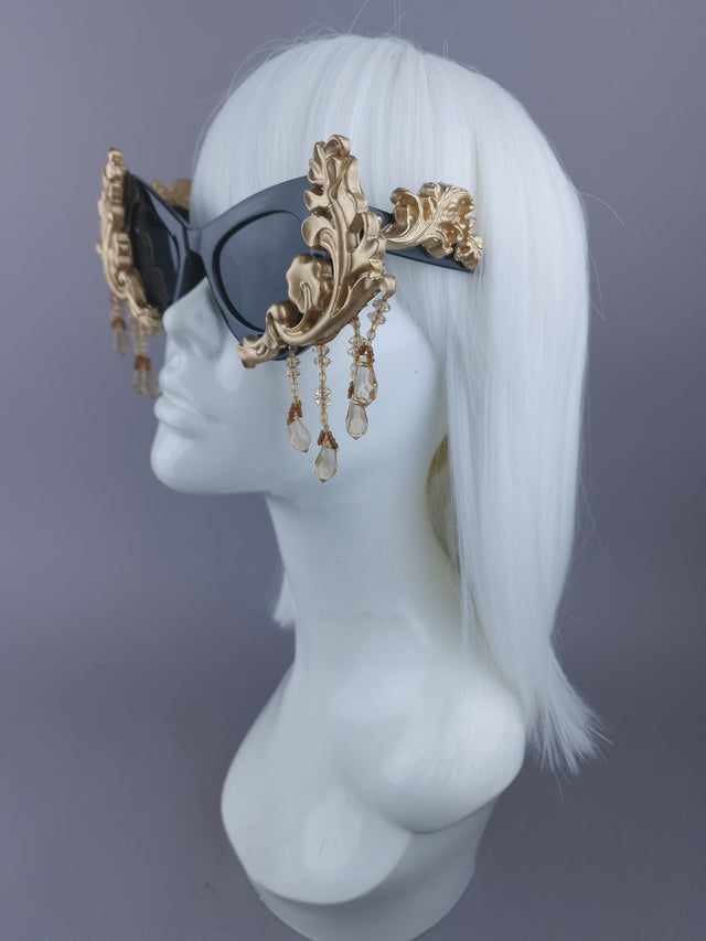 "Jezebeth" Black & Gold Filigree Sunglasses