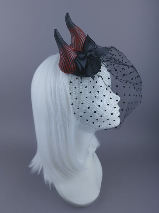 "Osiris" Devil Horn & Veil Mini Fascinator