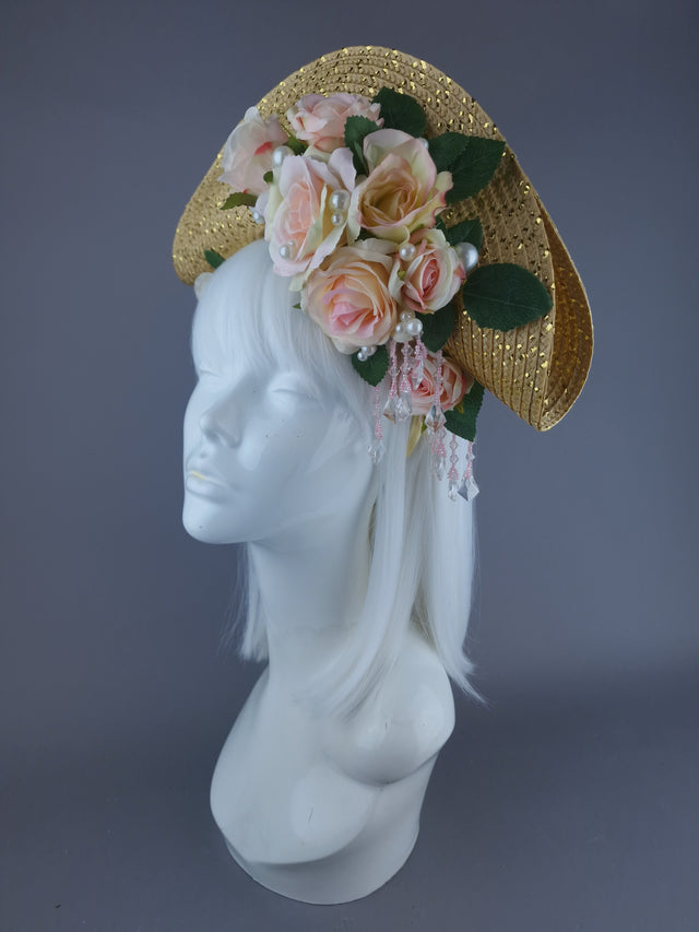 "Grace O'Malley" PInk Pirate Rose & Pearl Fascinator Hat