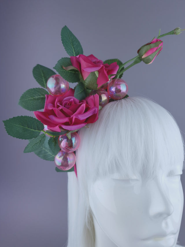 "Dianthe" Pink Flowers & Bubbles Headdress