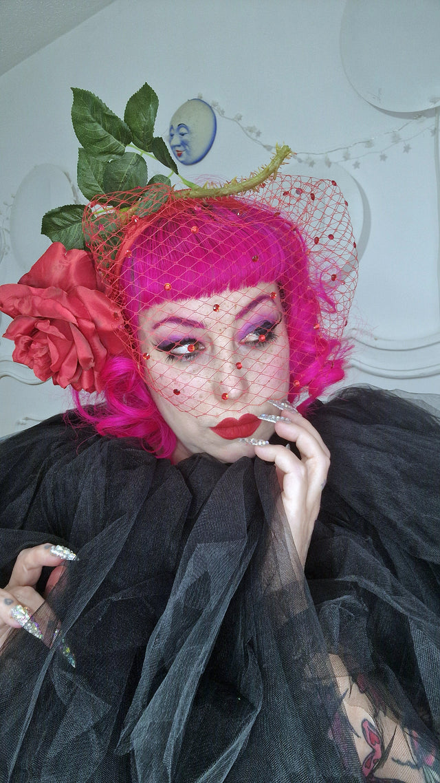 Pearls & Swine: Headdress Red Rose Veil