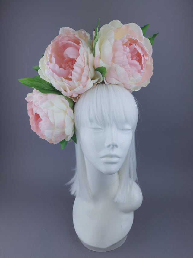 Pearls & Swine Headdress Pink Cream Peonies Floral Flower