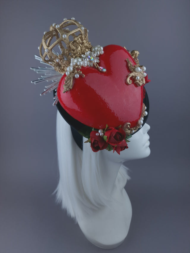 Pearls & Swine: Hat Red Sacred Heart, Cherub & Roses