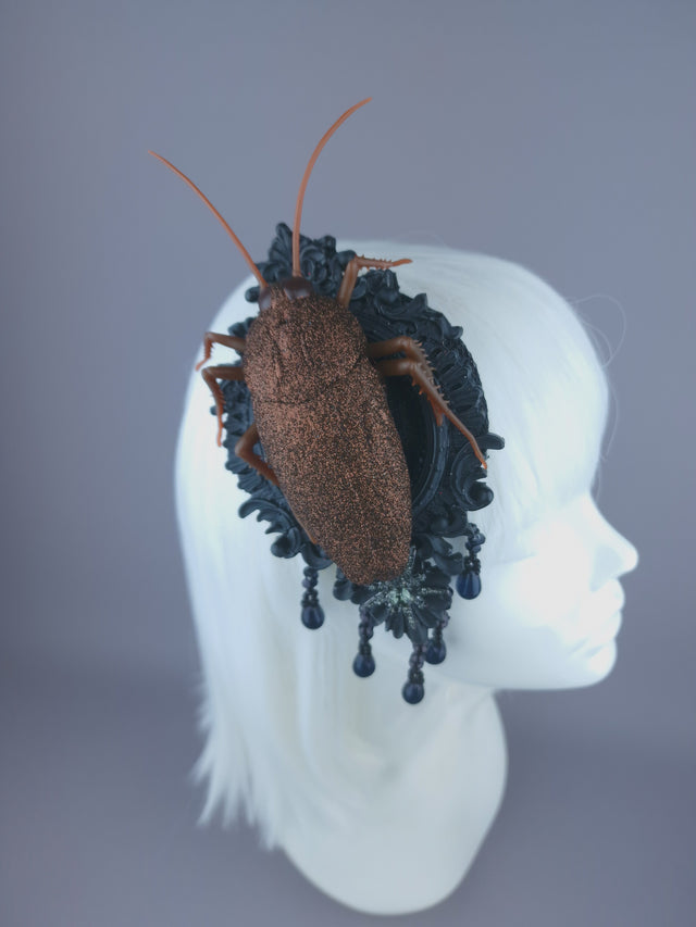 Pearls & Swine: Extra Large Gothic Cockroach Mini Fascinator "Eek"