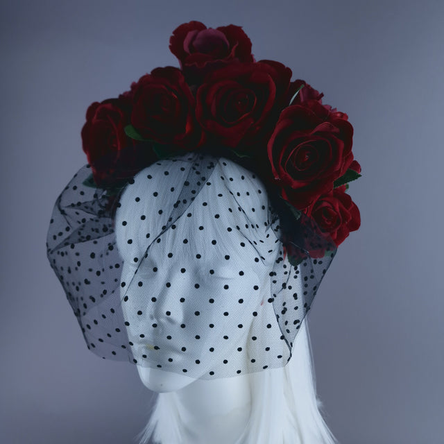 "Illusion" Red Rose & Veil Flower Headdress