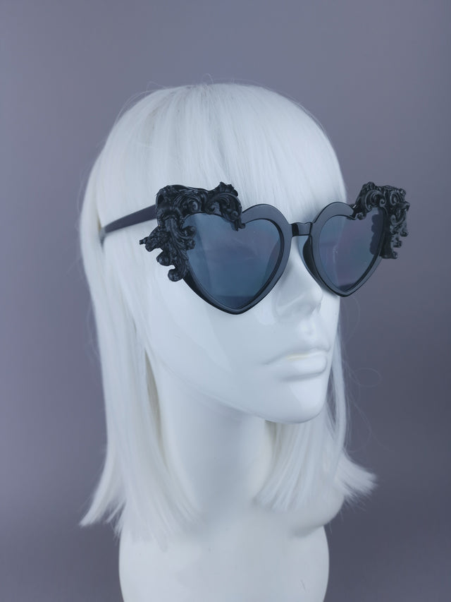 SPECIAL OFFER Black Filigree Heart Shaped Sunglasses