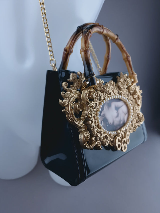 "Femme Noir" Black & Gold Filigree Handbag