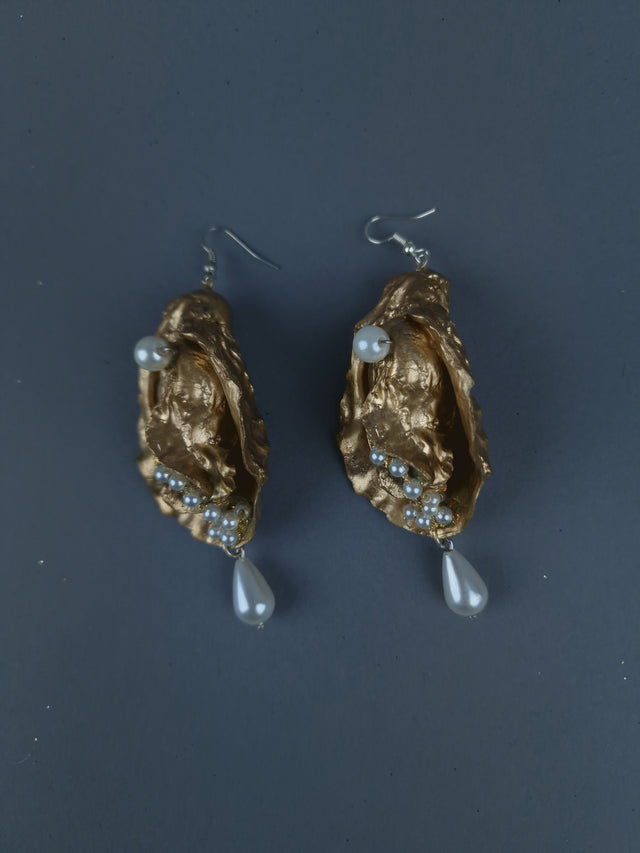 Gold & Pearl Oyster Earrings Jewellery
