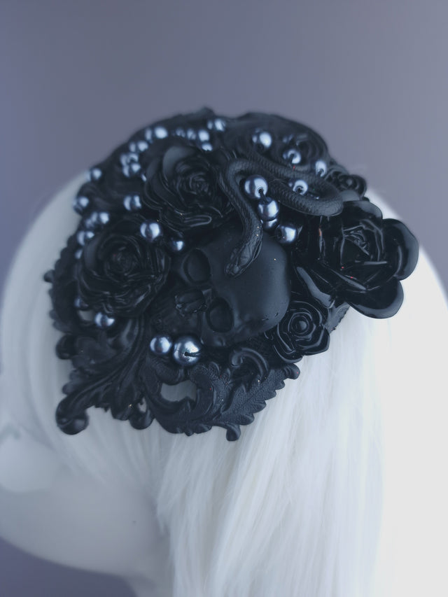 "Deathe" Black Filigree Mini Fascinator
