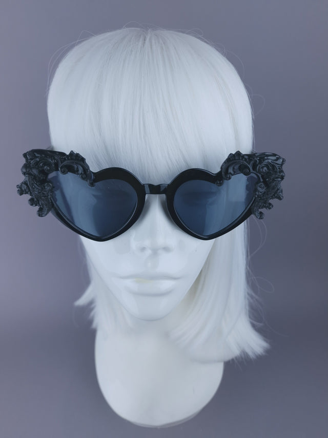 SPECIAL OFFER Black Filigree Heart Shaped Sunglasses