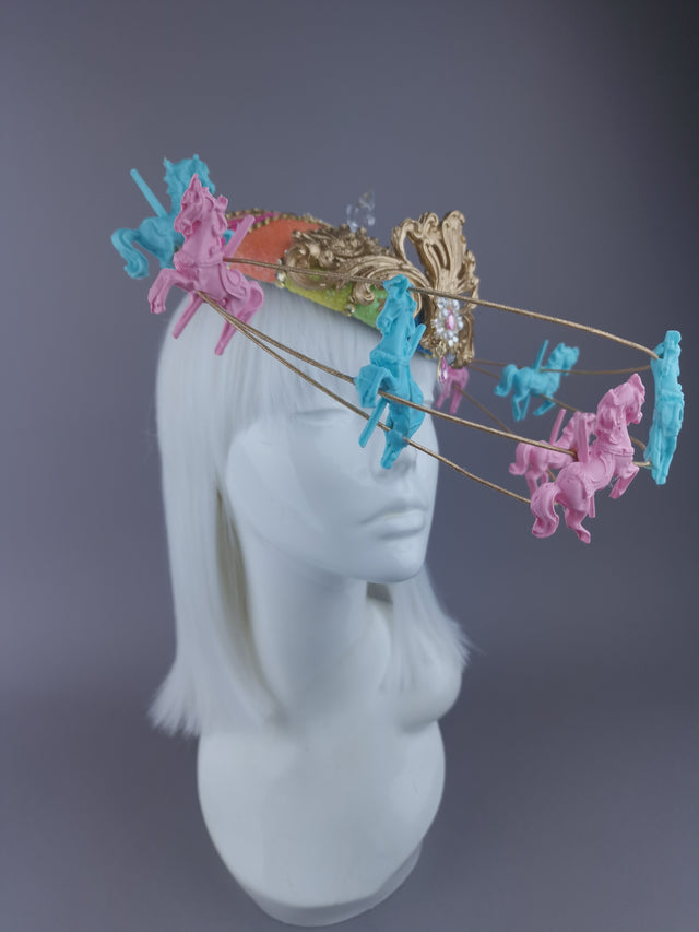 Pearls & Swine: Rainbow Circus Carousel Wired Veil Hat "Cirque Forever"