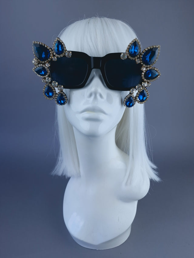 "Dramatique" Blue Unisex Square Jewel Sunglasses