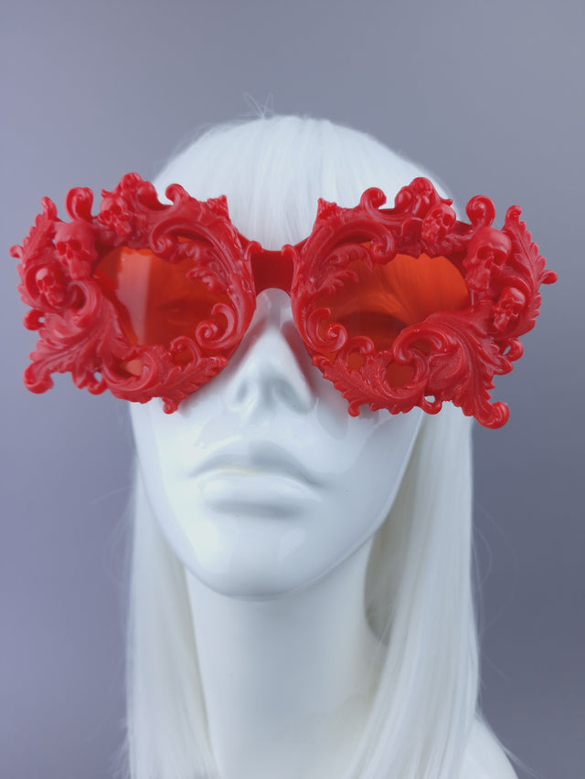 Red Filigree & Skull Sunglasses - SAMPLE