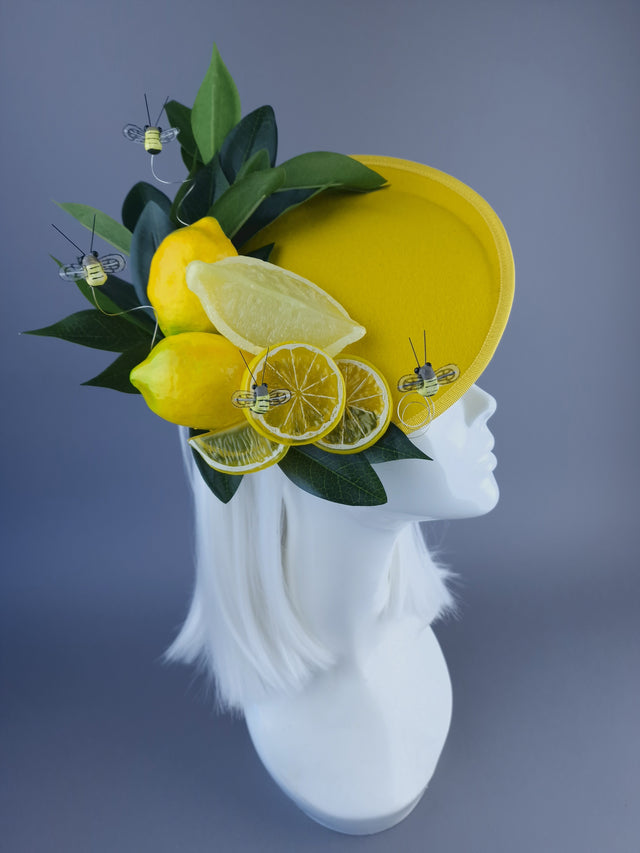 "Ludo" Yellow Lemon & Bees Fascinator Hat