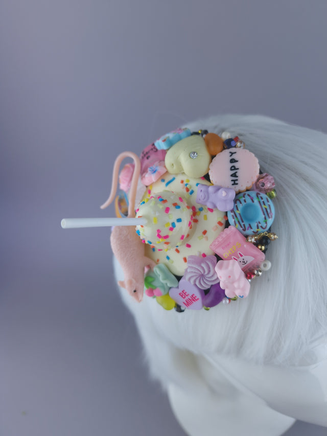 "Feast" Pink Rat & Candy Mini Fascinator