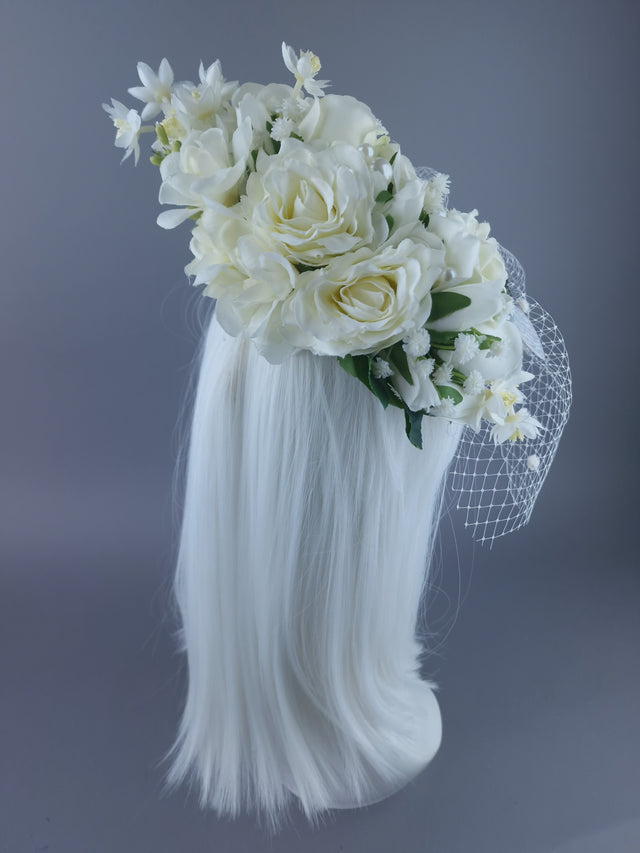 "Aoife" Bespoke Ivory Vintage Inspired Veiled Bridal Fascinator
