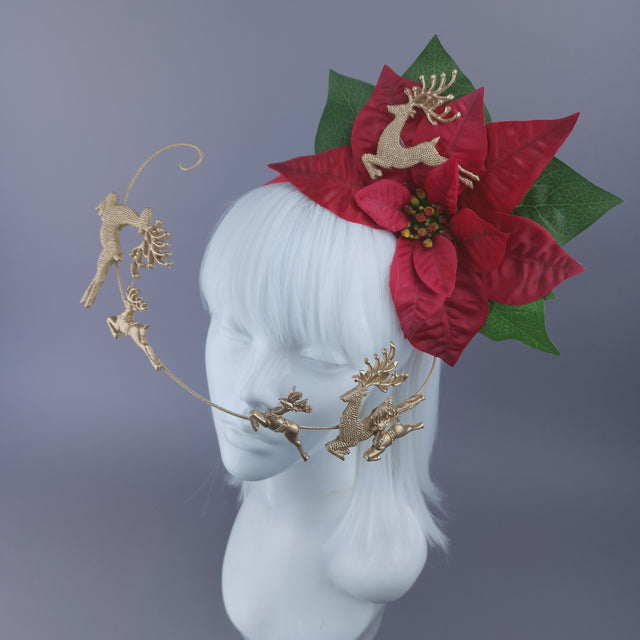 Red Poinsettia & Reindeer Xmas Headdress