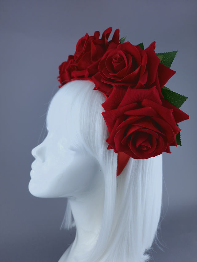"Eva" Red Rose Flower Headdress & Neckpiece
