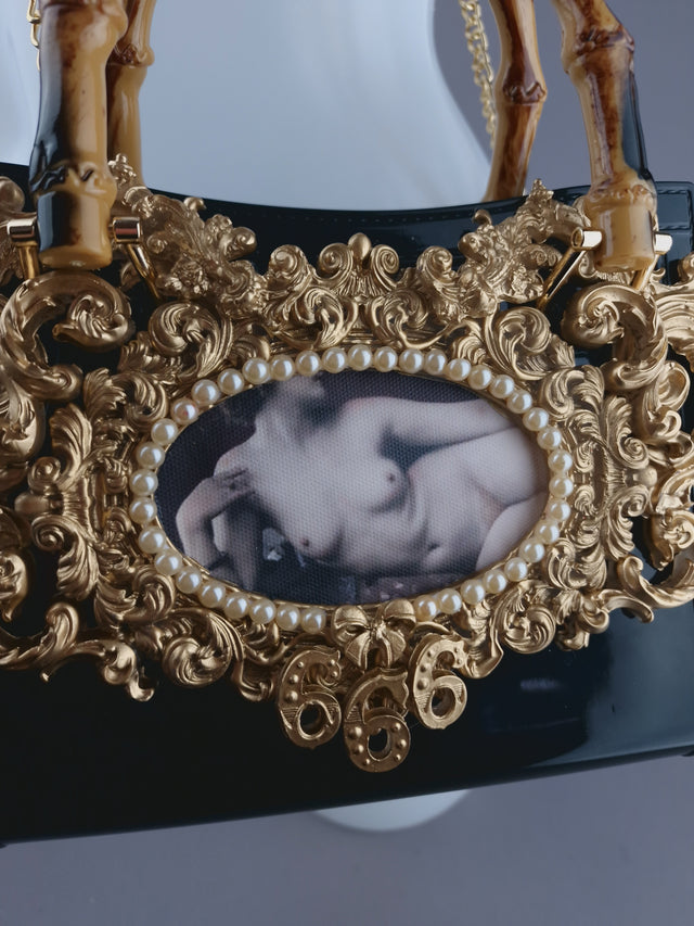 "Femme Noir" Black & Gold Filigree Handbag