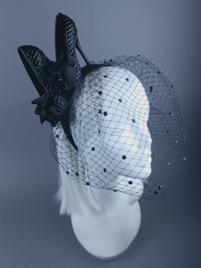 "Sex Kitten" Black High Heels Veil Headdress