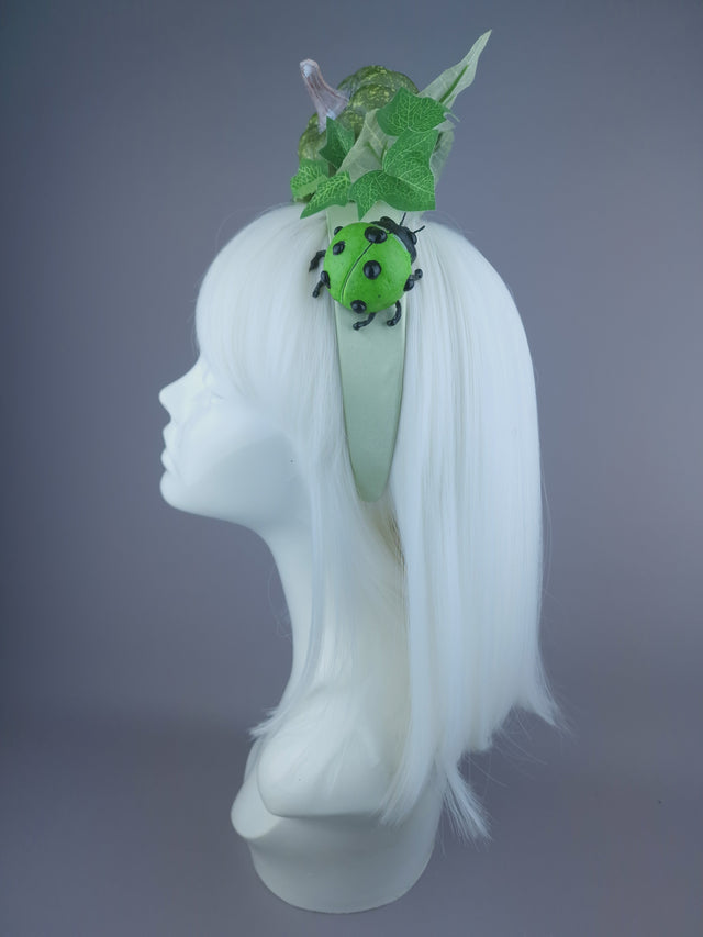 Pearls & Swine: Autumnal Headdress with Ladybird & Green Pumpkin "Snug"
