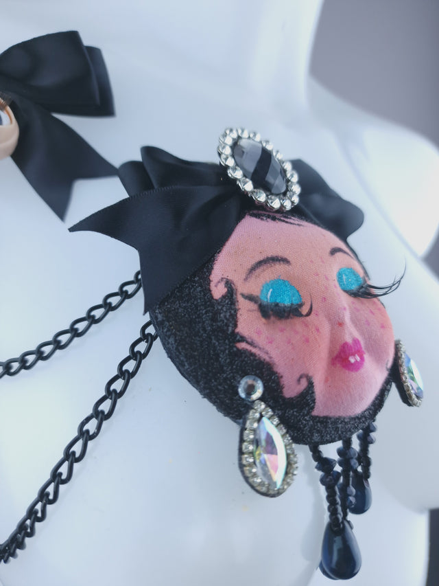 Dollface & Blinking Eye Necklace Brooch Jewellery